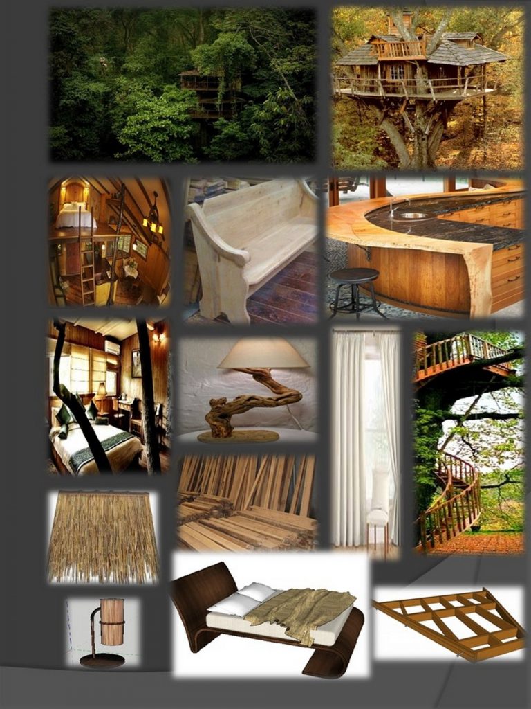 TREE HOUSE MOOD BOARD  - TREE HOUSE MOOD BOARD 768x1024 - JD ANNUAL DESIGN AWARDS 2016 – UNTOLD STORIES – DEPT. OF INTERIOR DESIGN – BY SAMBATH KUMAR AND KHALED AL-HELALI – INSPIRED BY KARI