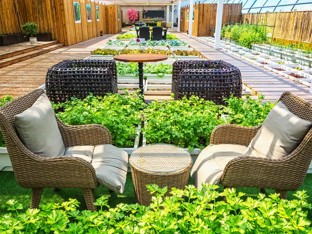 A covered lifestyle garden with indoor and outdoor living A covered lifestyle garden with indoor and outdoor living