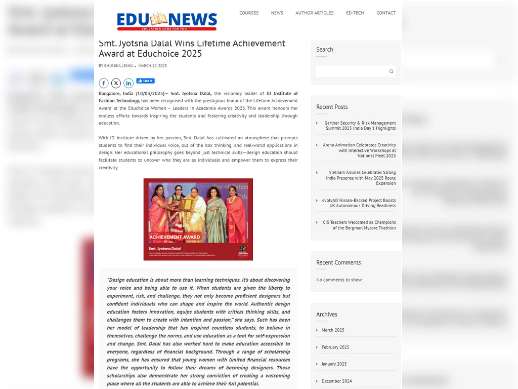 Smt Jyotsna Dalal Wins Lifetime Achievement Award at Educhoice 2025