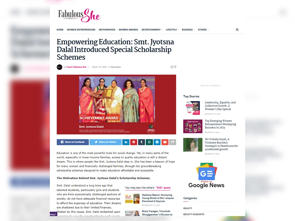 Smt Jyotsna Dalal, leading lady of JD Institute, received the Lifetime Achievement Award at Educhoice Women Leaders in Academia Awards 2025 (1)